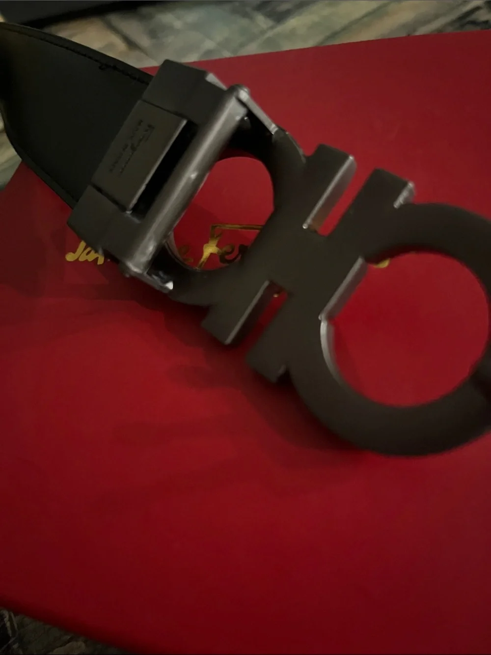 Salvatore Ferragamo Black Leather Belt with Gunmetal Gancini Buckle